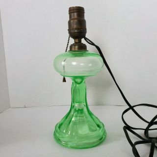 Antique Vintage Retro Green Vaseline Uranium Glass Table Lamp - Glows