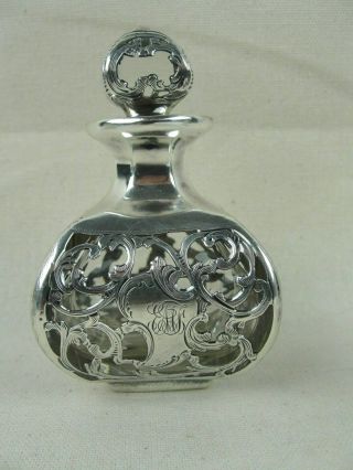 Thiery & Croselmire Cut Glass With Solid Silver Overlay Perfume Bottle W/stopper