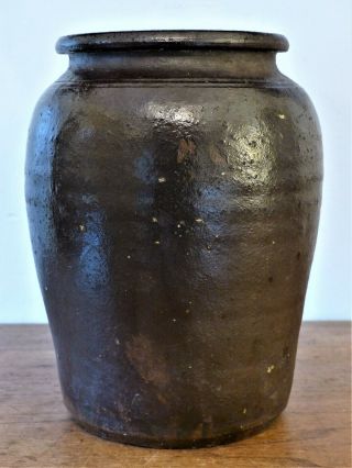 Antique 19th C 1830s Stoneware Pottery Glazed Ovoid Storage Canning Crock Jar