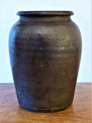 Antique 19th C 1830s STONEWARE POTTERY GLAZED Ovoid STORAGE Canning CROCK JAR 2