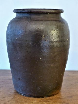 Antique 19th C 1830s STONEWARE POTTERY GLAZED Ovoid STORAGE Canning CROCK JAR 3