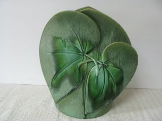 Vintage Arts And Crafts Hampshire Pottery 11 " Vase Green Elephant Ear Leaves