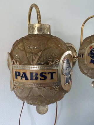 PAIR VINTAGE PABST BLUE RIBBON BEER ELECTRIC ROTATING WALL SCONCE LIGHT - 3