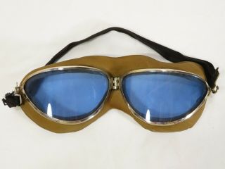 Vtg SEESALL FLIGHT AVIATOR GOGGLES BLUE LENSES W/ ORIG BOX Pilot Glasses WW2 ERA 2