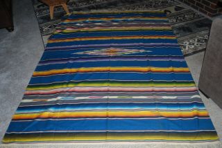 Huge Vintage Mexican Saltillo Serape Blanket Southwest Rug 67x94 Vibrant