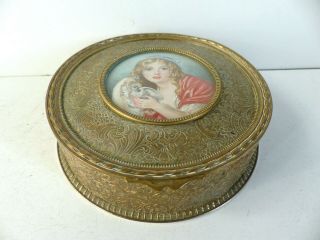 Large Antique French Jewelry Trinket Box W.  Miniature Portrait