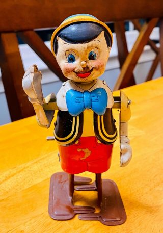 Vintage 1950s Tin Wind - Up 5 " Disney Mechanical Walking Pinocchio By Marx Linemar