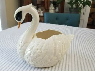 Vintage Large White Ceramic Swan Planter
