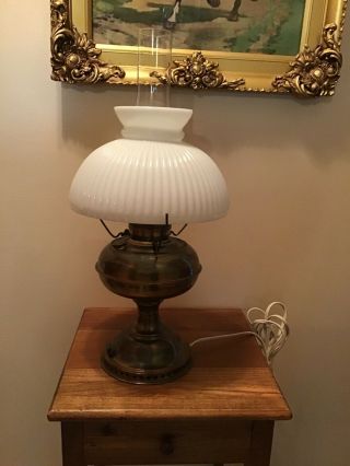 Vintage Bradley And Hubbard B & H Brass Electrified Oil Lamp