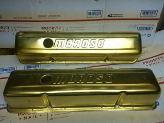 Vintage Moroso Small Block Chevy Gold Anodized Tall Valve Covers 283 327 350 400