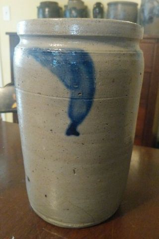 Antique American Blue Decorated Stoneware Crock Salt Glaze 19th Century