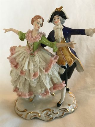 Extremely Rare Treasure,  Müller Volkstedt Dresden Lace,  Dancing Couple