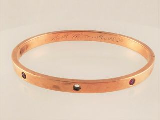 Antique 14 Karat Gold With Rubies Bangle Bracelet