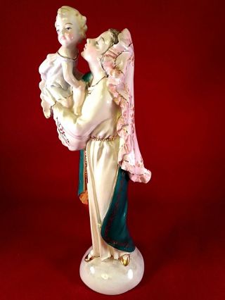 Vintage Italian Porcelain Ceramic Figurine Lady Holding Child 12.  75 ".  H