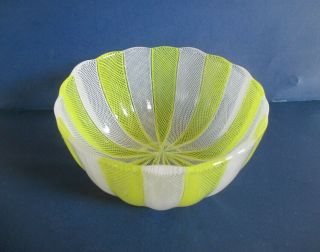 Fine Vintage Venini Murano Italy Italian Latticino Ribbon Art Glass Bowl