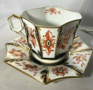 Wileman Pre - Shelley Cup & Saucer Square Queen Anne Japan C1884 - 1888 Imari