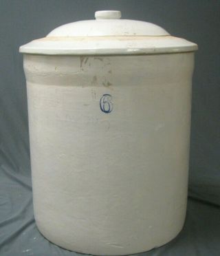 Vintage Stoneware 6 Gallon Crock With Lid