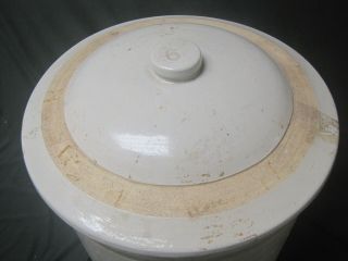 Vintage Stoneware 6 Gallon Crock With Lid 2