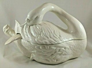 Vintage Large White Swan Soup Tureen Ceramic With Matching Ladle