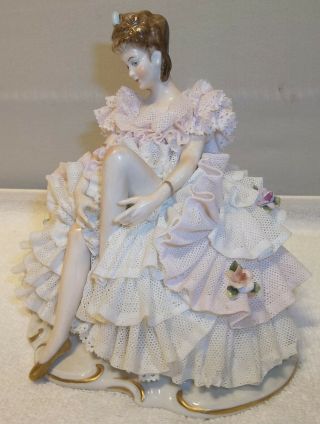 Antique Dresden Germany Lace Porcelain Lady Dancer Figurine Doll Unterweissbach