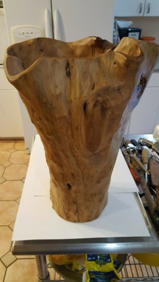 Large Tall Burl Wood Hand Carved Tree Stump Bowl Stand Vase 18 " T X 13 "