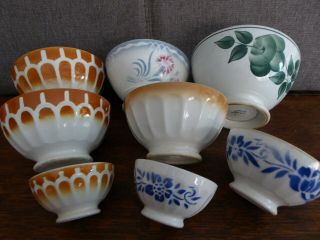 8 French Antique Cafe Au Lait Bowls Country Chabby
