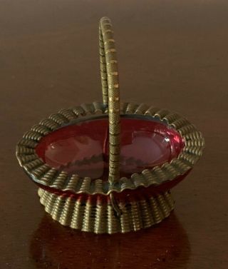 Antique Small Cranberry Glass Basket 19th Century