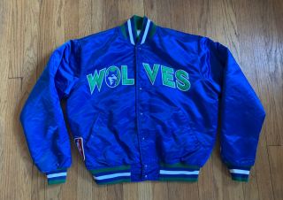 Minnesota Timberwolves Vintage 90’s Blue Satin Starter Jacket Size L Euc Rare