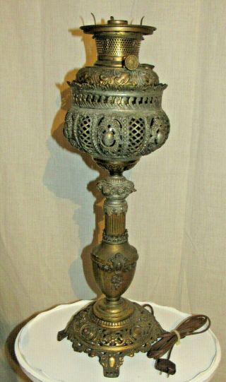 Antique Bradley & Hubbard Electricified Oil Lamp Base,  Intricate Design B&h Lamp