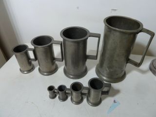 Great Antique French And English Set Of 8 Measuring Cup.  Pewter Stock:er