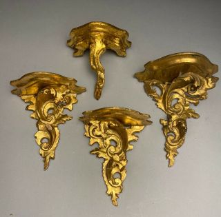 Four Gold Gilt Wood Italian Florentine Baroque Wall Shelves