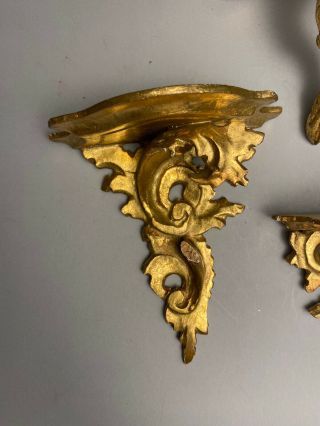 Four Gold Gilt Wood Italian Florentine Baroque Wall Shelves 2