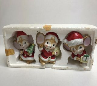 3 Vintage Homco Home Interiors Christmas Mice 5405 W/ Box: Cute