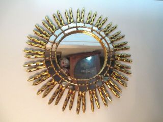 Old Antique Early 19thc Sunburst Wood Mirror.