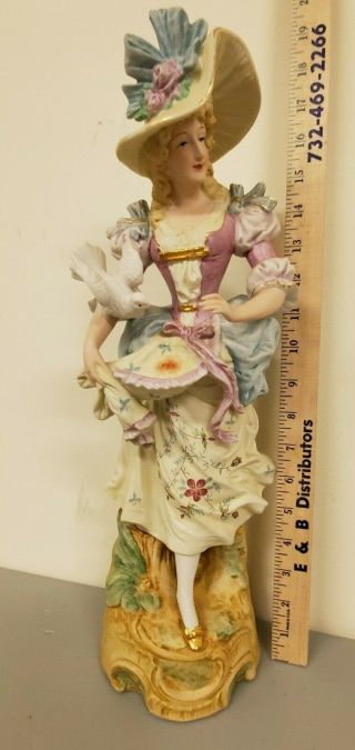 Exceptional 18 " Tall Colbert Porcelain Figurine Woman With Dove And Dress
