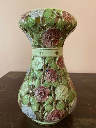 Emil Fischer Antique Reticulated Floral Pottery Vase C.  1920s Budapest 2