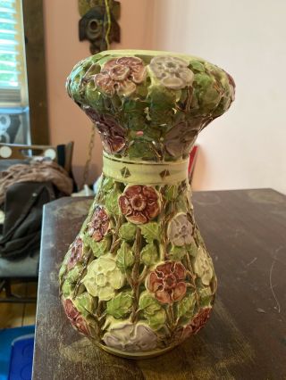 Emil Fischer Antique Reticulated Floral Pottery Vase C.  1920s Budapest 3