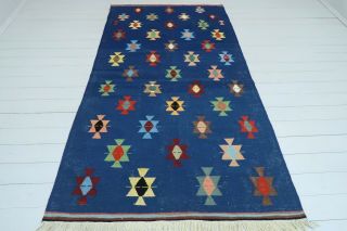 Vintage Turkish Kilim Rug Modern Designed Handmade Kelim Carpet Wool Rug 52 " X97 "