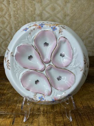 Marx & Gutherz Antique Round Beveled Oyster Plate Hand Painted Pink Floral