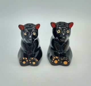 Vintage Hand Painted Ceramic Black Bear Salt And Pepper Shakers Japan