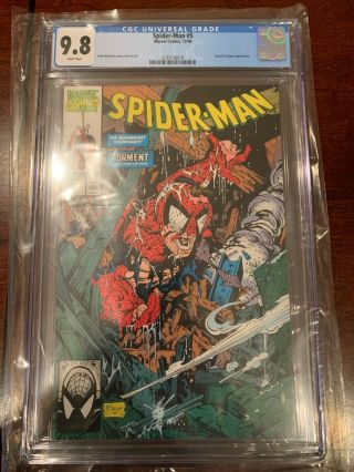 Spider - Man 5 (1990) Nm/mt Todd Mcfarlane - White Pages Cgc 9.  8