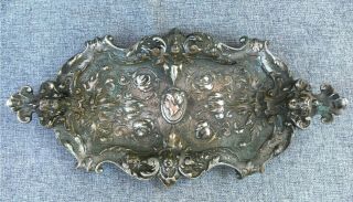 Antique French Low Relief Tray Made Of Silver Plated Bronze 19th Century Angels