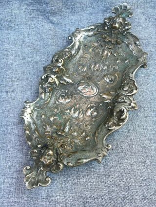 Antique french low relief tray made of silver plated bronze 19th century angels 2