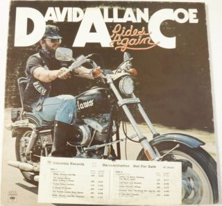 David Allan Coe Rides Again; 1977 Promo; 12 " Vinyl Lp Record; Vg,