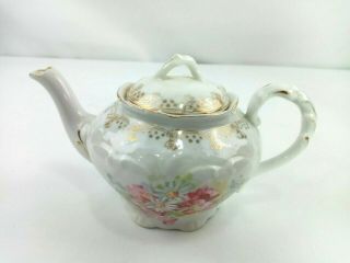Vintage Small Porcelain Teapot With Lid White And Pink Floral Design