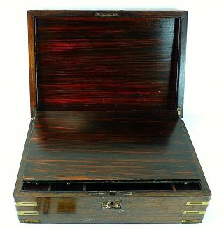 Antique Wooden Travel Lap Desk With Brass Fitting Inlays & Redwood With Key