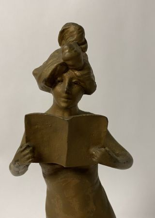 Victorian Antique Spelter Figural Art Nouveau Woman Lady 10.  5” Lamp Germany 2