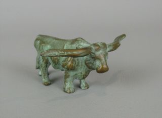 Vintage Srg Sell Right Gifts Aged Patina Bronze Long Horn Steer