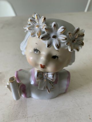 Vtg Napco Ceramic Girl Head Vase Planter Flower Daisy Chain Headdress