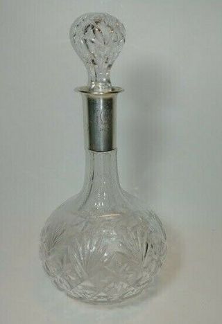 Antique 1927 Dated German Crystal Liquor Decanter W/sterling Top 800 Silver